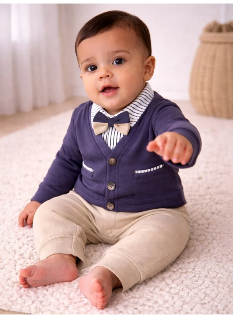 victor and jane Infant Boys’ Cardigan & Bow Tie Romper Set (2 Pc)